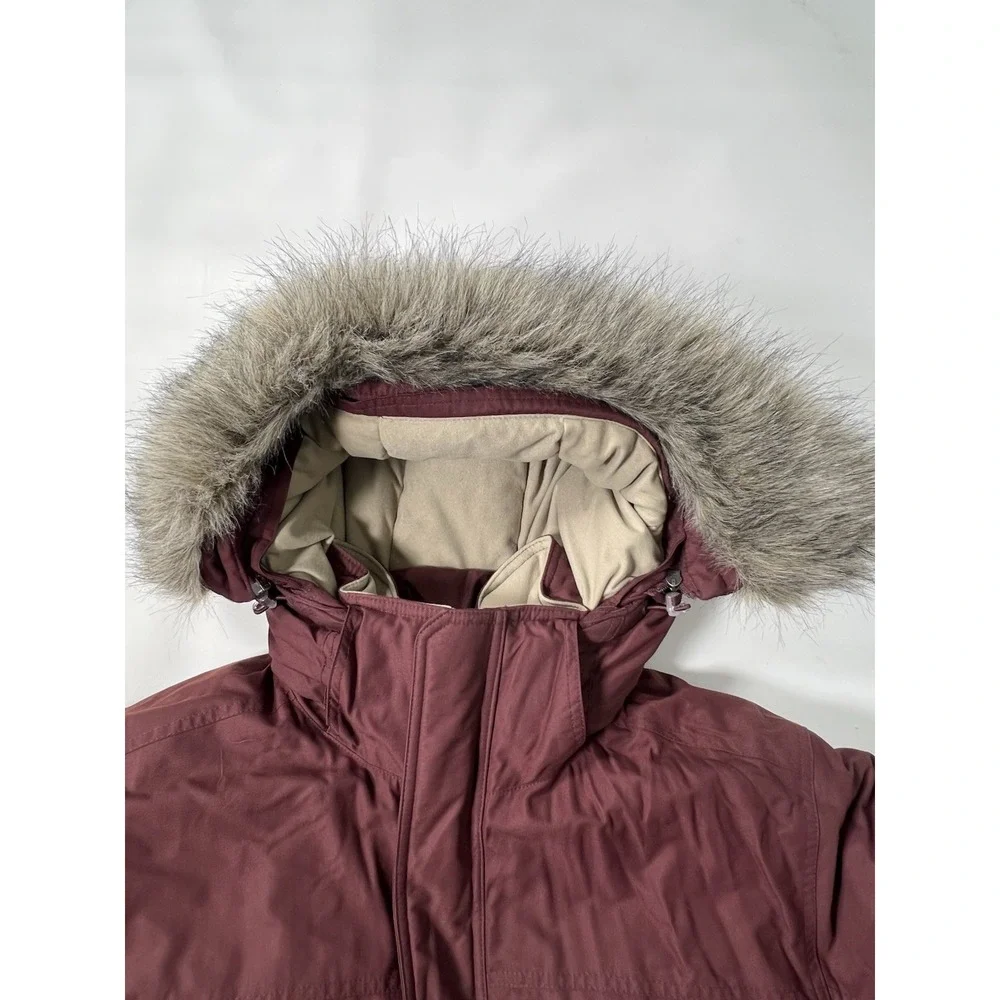 LL Bean Mens Parka Coat Jacket L Maroon Goose Down Faux Fur Hooded Gore-Tex EUC